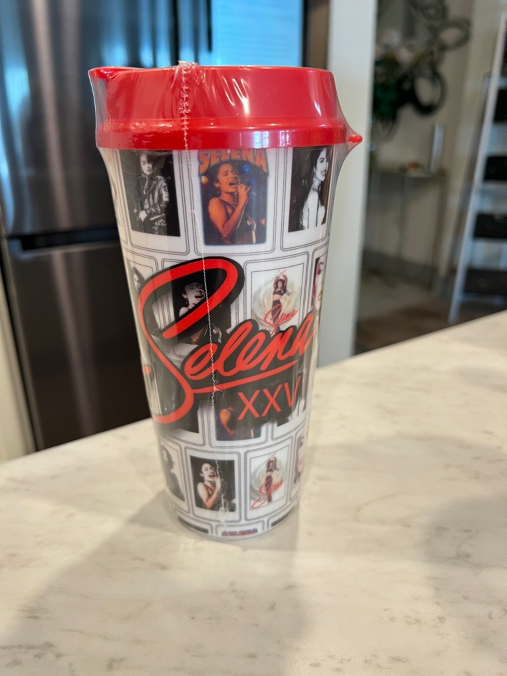 Selena XXV Red & White Travel Tumbler